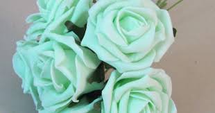 7 day freshness guarantee · fresh from the fields Colourfast Cottage Foam Roses Bundle Pale Mint Green 6 Pack Foam Flowers