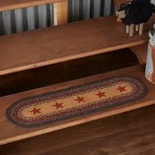 In residential settings, treads can be covered in carpeting. Country Primitive Rustic Jute Oval Stair Tread Vhc Brands Landon Star Stair Treads Rugs Carpets