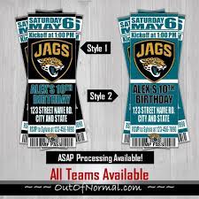 Jacksonville Jaguars Nfl Football Ticket Style Invitation Jaguars Jacksonville Jaguars Football Birthday Invitations