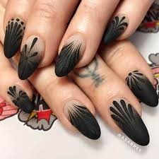 Pointy Black Acrylic Nail Ideas 50 Dramatic Black Acrylic Nail Designs To Keep Your Style On Point Coffin Nails Nailscoffin Black Nail Designs Matte Black Nails Black Acrylic Nail Designs