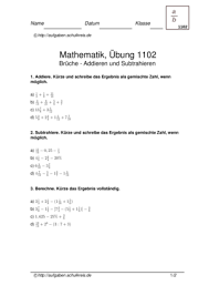 Suche eine zahl, die sowohl in der vielfachreihe von 20 als auch in der vielfachreihe von 50 vorkommt. Klassenarbeiten Zum Thema Bruche Mathematik Kostenlos Zum Ausdrucken Musterlosungen Ebenfalls Erhaltlich