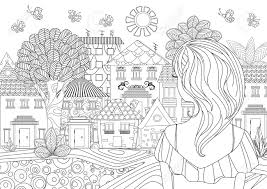 Free color page for moms and adults, choose from more than 250 color pages. Realistic Cityscape Adult Coloring Page T14 Coloring Pages Cabinet