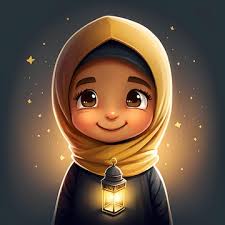 A cartoon of a girl with a lantern in her hand ramadan kareem eid al fitr