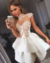 Cute White Short Prom Dress Lace Applique Homecoming Dress White Lace Prom Dress Prom Dresses Lace White Prom Dress