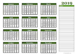 2019 Yearly Calendar With Blank Notes Calendar Template Blank Calendar Template Printable Yearly Calendar
