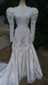 Sale 80s Wedding Dress White Satin With 5 Foot Train Vintage Princess Wedding Dress From 1980s Sale Was 130 1980s Wedding Dress Bride Dress Vintage Wedding Gowns Vintage