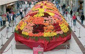 Foto stock premium di esecuzione di donne con un gigantesco mazzo di fiori. Mazzo Di Fiori Gigante