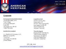 American heritage billiards, llc is located in mentor, oh, united states and is part of the sporting goods manufacturing industry. American Heritage International Inc Corporate Presentation Ppt Download