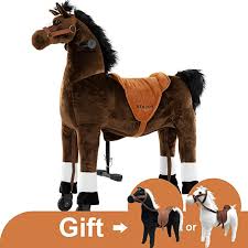 Amazon Com Uenjoy Riding Horse For Big Kids Ride On Horse Toy Pony Rider Mechanical Walking Action Plush Animal For 6 Y Plush Animals Pony Rider Kids Ride On