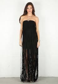Alexis Kelsey Long Strapless Dress With Fringe In Black Singer 22 Dresses Ruffled Top Dress Strapless Dress Formal