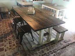 Rustic 7ft Pedestal Farmhouse Table With Long Bench And Metal Etsy In 2020 Trendy Farmhouse Kitchen Farmhouse Table Farmhouse Table Decor
