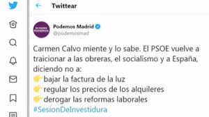 Podemos borra un mensaje en Twitter en el que llamaba «mentirosa» a Carmen  Calvo