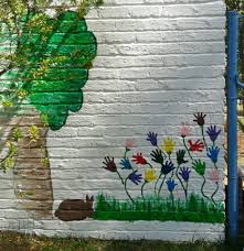 Kids Handprints On An Outside Wall Tree Mural Wall Painting Murals For Kids