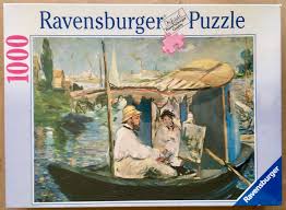 Finished size 27 x 20. 1000 Ravensburger Monet Painting In His Floating Studio Rare Puzzles