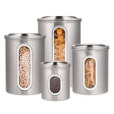 Maybe you would like to learn more about one of these? Deppon 4 Piece Canister Set With Airtight Lids And Plexi Glass Window Stainless Stee Stainless Steel Canister Set Airtight Canisters Stainless Steel Canisters