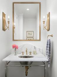 Maybe you would like to learn more about one of these? Gold Metal Mirrors Over White Double Bath Vanity Transitional Bathroom