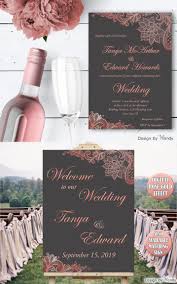 Rose Gold Wedding Invitation With Lace And Classic Rose Gold Calligraphy On Gray Backg Classic Wedding Invitations Wedding Invitations Grey Wedding Invitations