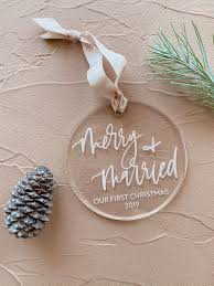 2019 Acrylic Calligraphy Merry Married Ornament Etsy In 2021 First Christmas Ornament Married Ornament First Christmas