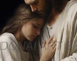 Jesus Christ Holding Hugging Comforting Teen Girl Young Women Oil Painting  PNG Printable Christian Art Illustration LDS ART