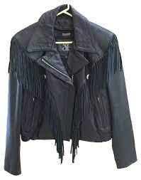 Vintage Black Leather Fringe Jacket Silver Concho Moto Etsy Black Leather Fringe Jacket Fringe Leather Jacket Fringe Jacket