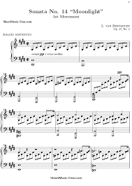 Moonlight sonata 1st movement in d minor with note names for fairly easy piano. Moonlight Sonata Sheet Music Beethoven Sheetmusic Free Com