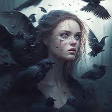 Crow woman drawing Art Board Print