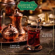 The Gunfire Tea Cocktail was first concocted by British Army soldiers  during the 1890s! It was served by officers to subordinates as liquid  courage and consumed as a celebratory beverage before their