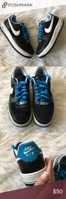 Nike Air Force 1 82 Black White And Blue Air Force 1 82 Sneakers Good Condition Blue Accent Laces Size Youth 5 Fits A W Clothes Design Fashion Design Fashion