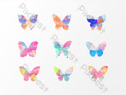 عناصر تصميم الفراشة الملونة مرسومة باليد صور Png Ai تحميل مجاني Pikbest Butterfly Design Colorful Butterflies Floral Wreath