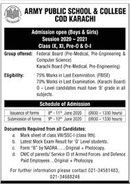 Army Public School College Karachi Admissions In Jang Newspaper Pakistan On 07 June 2020 Paperpk Com School College Public School Admissions
