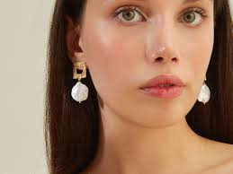 Pearl Square Earrings, Bridal Jewelry, Wedding Earrings, Bridal Earrings  Pearl, Pearl Dangle Earrings, Real Freshwater Pearl