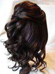 A perk for a medium length is how the style with hair down looks stunning, while still letting your dress take the stage. Half Up Loose Tendril With Simple Design Back View Hair Styles Prom Hairstyles For Short Hair Wedding Hair Half