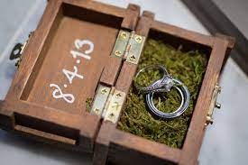 Wedding Ring Box Diy Cute Wood Box Sand Paper Wood Stain Paint Pen Moss Glued Inside Ring Boxes Diy Ring Box Wedding Diy Wedding Ring Box