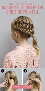 Try This Hairstyle Diagonal Ladder Braid Into A Side Ponytail More Ladder Braid Ladder Braid Tutorial Braids For Kids
