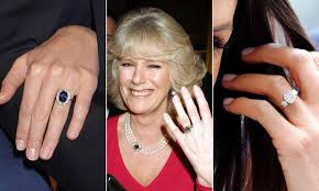 Meghan markle was presented with an enormous diamond engagement with two round diamonds supporting what looks like a 2.5 carat cushion cut diamond, the stones are set in white gold with the main band of the ring in. Prince Charles Wife Camilla S Engagement Ring Worth More Than Kate Middleton And Meghan Markle S See Photos Hello