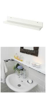 The Mosslanda Picture Ledge Makes For Modern Bathroom Storage In This Ikea Hack Ikea Picture Ledge Ikea Bathroom Ikea Pictures