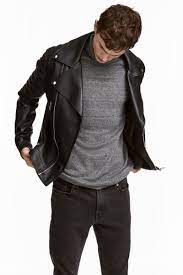 Black Biker Jacket In Faux Leather With Quilted Details On Shoulders Diagonal Zip Snap Fasteners On Lapels And Zip Mens Jackets Jackets Men Fashion Jackets