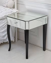 Single Drawer Venetian Mirrored Glass Side Table With Contrasting Black Legs Bed Glass Side Tables Side Tables Bedroom Mirrored Side Tables