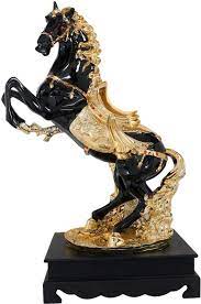 Home interiors decoration 10 inch plate. Krishnagallery1 Gold Plated With Wooden Base Antique Horse Statue Showpiece Vastu Decorative Figurine Home Interior Decor