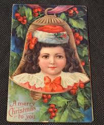 Christmas Postcard Child Portrait In Bell Holly Background Etsy Victorian Christmas Cards Christmas Postcard Vintage Christmas Photos