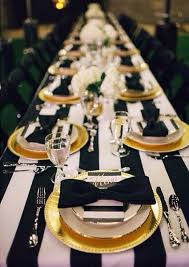 Black And White Table Setting Decor Black White And Gold All Over Better After Black Gold Wedding Black Gold Party Gold Table Setting