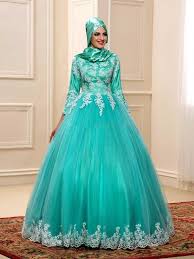 Aqua green dress and peach or coral. Marina Maitland Wedding Dress Aqua Wedding Dress Hijab