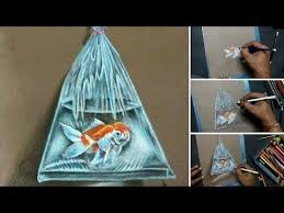 Amazing Realistic Drawing Of Fish In Plastic Bag 3d Art 4 You Pencil Colour Drawing Tutorial Youtube Realistic Drawings Fish Drawings Colorful Drawings