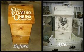 This potato bin is the ideal choice if you want to combine utility. Old Potato Onion Bin Gets A Farmhouse Style Makeover Was Painted In Vintage Farmhouse Porch Swing Distre Potato And Onion Bin Diy Farmhouse Decor Potato Bin