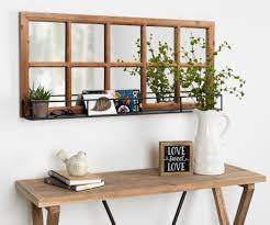 A grid of small wall mirrors attached together allows the frames to become the muntin bars that surround each pane. Gracie Oaks Prout Farmhouse With Shelves Beveled Accent Mirror Reviews Wayfair