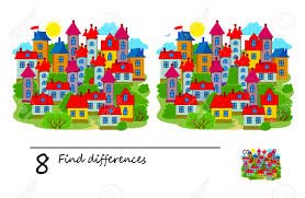 Let your kids explore it! Find 8 Differences Illustration Of A Town And Houses Logic Puzzle Game For Children And Adults Brain Teaser Book For Kids Play Online Developing Counting Skills Task For Attentiveness Iq Test Ilustraciones