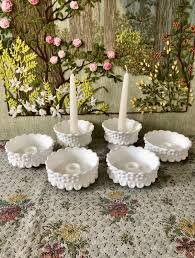 6 Milk Glass Candlesticks Hobnail Milk Glass Candle Holder Etsy