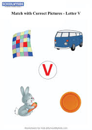 The letter v word list with illustrations printable poster is perfect for students in preschool and kindergarten to learn new words and the beginning letter . Letter V Sound Word Pictures Matching Letters To Pictures Worksheets For Preschool Kindergarten First Grade English Worksheets Schoolmykids Com