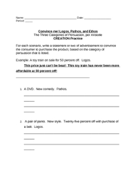 Ethos Logos Pathos Practice Worksheets Teaching Resources Tpt · appeals to the audience's capacity for empathy, often by using an imaginable story to exemplify logical appeals. ethos logos pathos practice worksheets