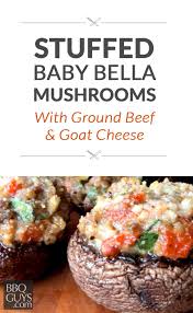Grilled Baby Bella Mushrooms W Ground Beef Goat Cheese Recipe Bbqguys Recipe Recipes Goat Cheese Recipes Stuffed Mushrooms